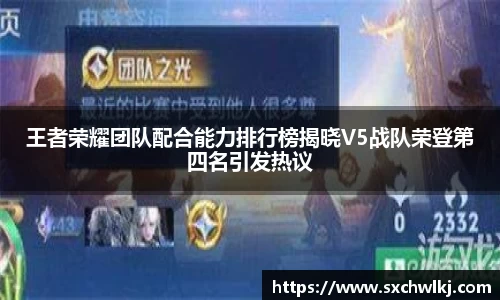 王者荣耀团队配合能力排行榜揭晓V5战队荣登第四名引发热议